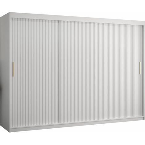 Armoire Anulio II, Blanc, 200x250x62cm, Portes d'armoire: Coulissantes, Nombre d'étagères: 9