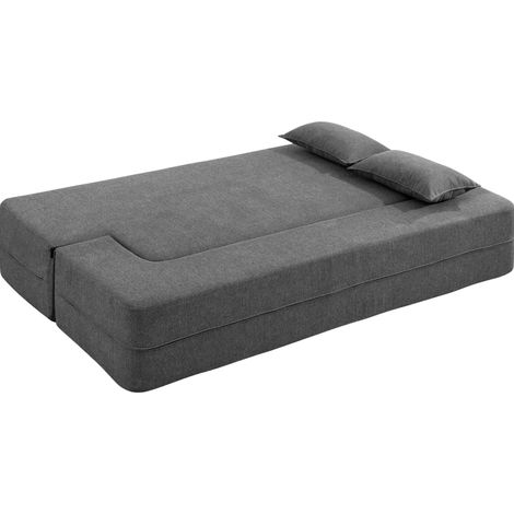 Canapé convertible 2 places, canapé-lit en chenille, assise et accoudoirs larges 2 coussins, entièrement compressé, gris