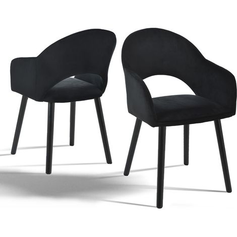 Modern dining chairs with crescent-shaped backrests and ergonomic armrests, combining style and comfort - Set of 2 - Black (1/5)