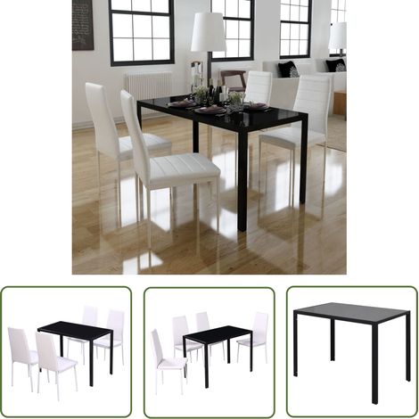The Living Store 5-tlg. Essgruppe Schwarz und Weiß - Essgruppe - Esszimmermöbel - Glastisch - Metalltisch - Küchenstuhl (1/5)