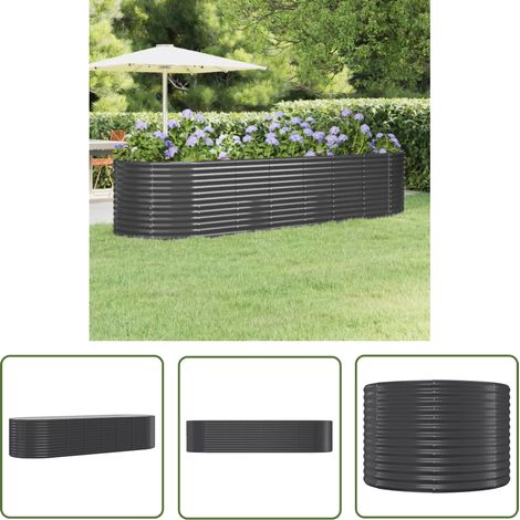 The Living Store Lit surélevé de jardin Acier enduit de poudre Anthracite - Jardinière Surélevée - Bac À Fleurs - Pot De Fleurs Extérieur - Décoration Jardin - Balcon (1/5)