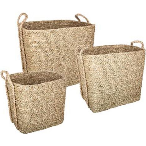 Lot de 3 paniers de rangement à anses en osier coloris naturel -PEGANE- (1/3)