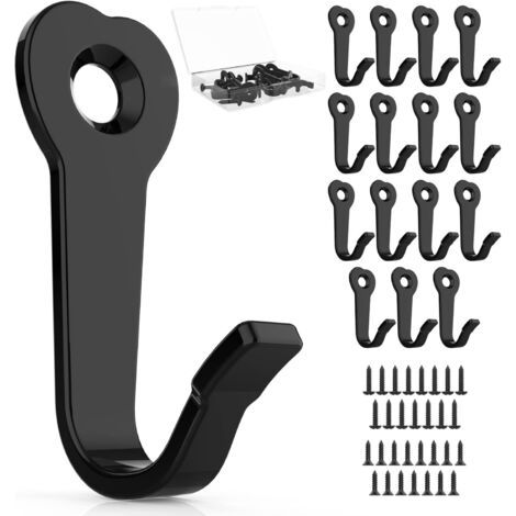 15 crochets utilitaires muraux avec 30 vis – Crochets robustes noirs pour manteaux, peignoirs, sacs et clés Organiseur de rangement pour entrée de garage, placard et salle de bain (1/5)