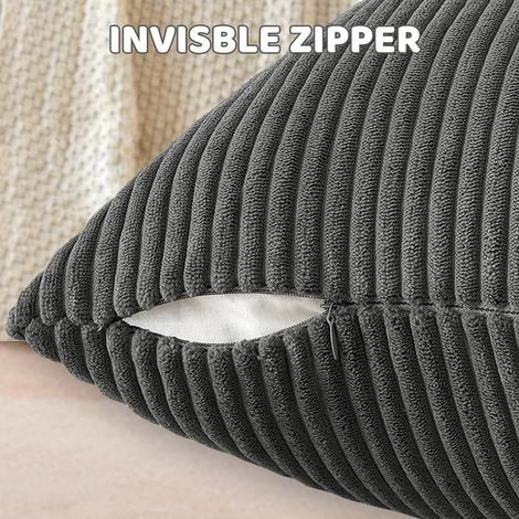 Set of 2 Cushion Covers, Corduroy, Straight Stripes, Pillowcase, Dark Grey, For Living Room, Bedroom, Sofa (1/5)