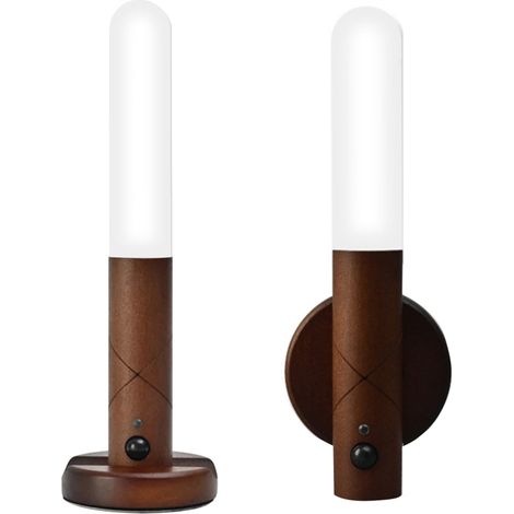Lámparas de pared magnéticas con sensor de movimiento, recargables, de madera, luz blanca cálida con brillo ajustable (juego de 2).