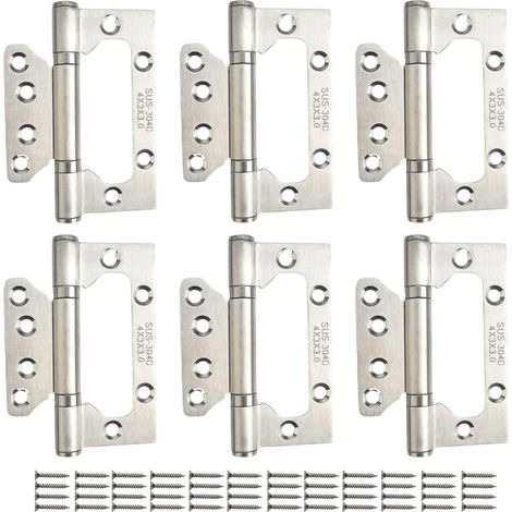 Charnières de porte à roulement robuste encastrées en acier inoxydable, 4 pouces, 6 pièces, argent (1/5)