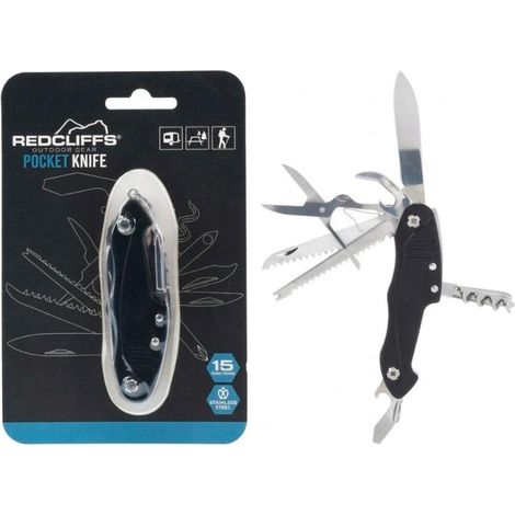 REDCLIFFS navaja 15 funciones black , Navaja multiusos Black 15 funciones, una herramienta compacta y resistente diseñada para acompañarte en actividades al aire libre, bricolaje y