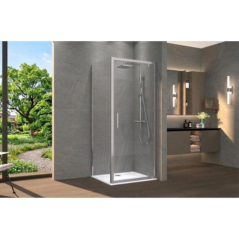 Box doccia 2 lati 80x75 cm fisso + porta 1 battente h190cm LUCA - Cromato Lucido (1/5)
