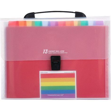 Classeur Accordéon - 13 Pochettes - Format A4 Lettre - Matière PP - Fermoir à Bouton - Transparent et Coloré (1/5)