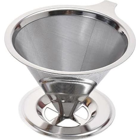 Filtre à café en acier inoxydable argenté, réutilisable, sans papier, pour infusion manuelle. (1/5)