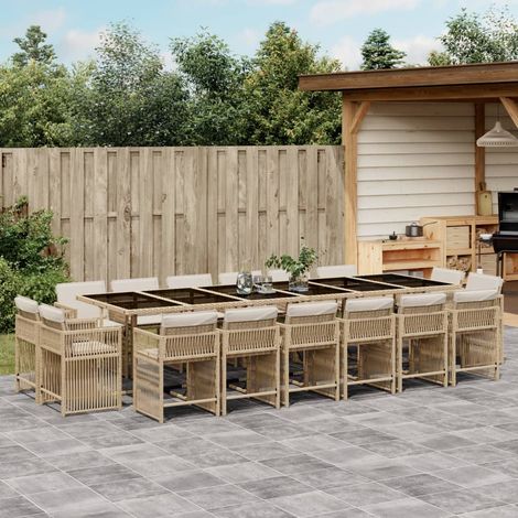 vidaXL Ensemble à manger de jardin et coussins 17 pcs beige