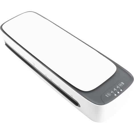 Ensemble laminoir de bureau format A3 multifonction plastification à chaud et à froid système 2 rouleaux largeur max 32 cm avec coupe-papier arrondisseur perforateur reliure anneau pour pochettes A3/A (1/3)