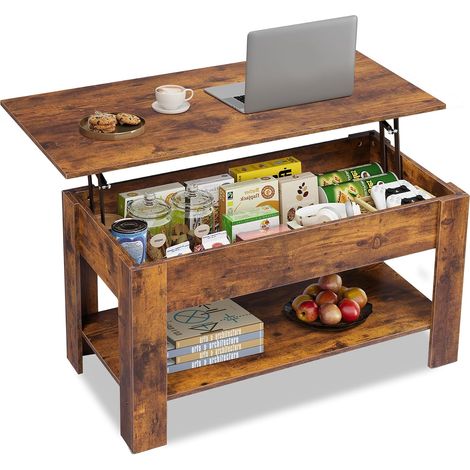 Table basse relevable brun rustique 97,9x47,9x46,1, rangement (1/5)