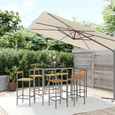 vidaXL Mesa bar y taburetes jardín 7 pzas madera acacia ratán PE gris (1/5)
