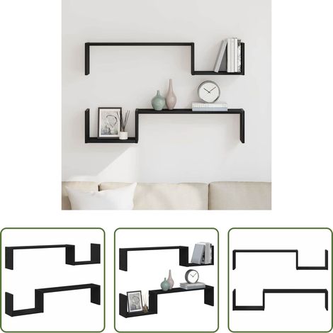 Holzregal - Wandregal mit Regal 2 pcs Schwarz Eichen-Optik 100 x 15 x 20 cm (1/5)