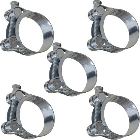 Lot de 5 Colliers de Serrage à Tourillon 17-19 mm - Largeur de la Bande 18 mm - en Acier - Couleur Argent - pour Fluides Clé Plate Tuyaux Gaines Ventilation