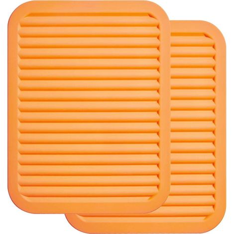 Set di 2 sottopentola in silicone per pentole e padelle calde, in silicone autentico resistente al calore, multifunzionale e durevole, con poggia-cucchiaio (arancione) (1/4)