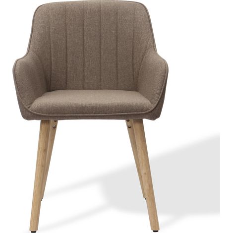 Lot de 2 chaises de salle à manger en tissu marron, dossier haut avec accoudoirs intégrés, pieds en bois, assise confortable et montage rapide CHICFURN (1/5)