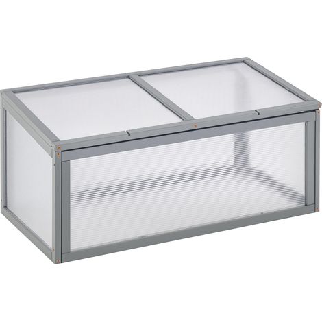 Serre châssis froid en bois et polycarbonate 90 x 46 x 40 cm, résistante aux intempéries avec bâche, châssis pour plates-bandes, grise