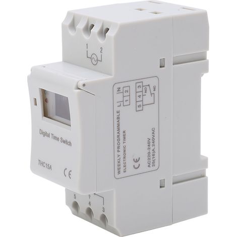 Minuteur numérique programmable hebdomadaire LCD, relais temporisé rail DIN AC220-240V 16A THC15A, interrupteur horaire pour tableau électrique. (1/5)