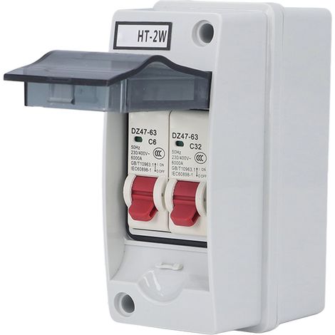 Boîtier de distribution étanche IP65, ignifugé, 2 voies, disjoncteur MCB type C, pour usage extérieur, 6 A 32 A