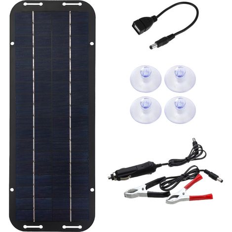 Kit de panneau solaire 6W 5V avec rallonge et clip de batterie pour camping-car, voiture (1/4)