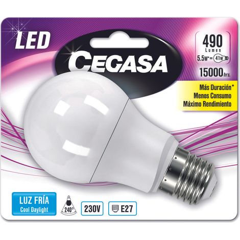 Cegasa Bombillas LED con Luz Fría 5000K, E27, 6 watts, Blanco, 110x60x60 cm