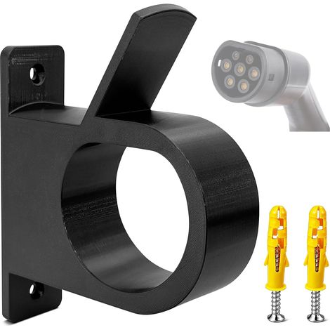 Support mural pour chargeur Type 2 EV Montage Latéral Plug Organisateur de Câble pour Garage Carport Gain D'espace Stable Montage Conduite Fil Sur Le Mur Matériel ABS Noir (1/5)