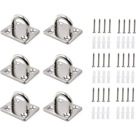 M5 Crochet acier inoxydable (6pcs) - support mural pour charges lourdes - Crochets métal forme U avec 4 trous retient jusqu'à 50 kg poids - Parfait pour pots fleurs suspendus et escrim (1/5)
