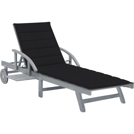 Chaise longue de jardin avec coussin-Bain de soleil-Transat de relaxation Bois d'acacia solide 222749 (1/5)