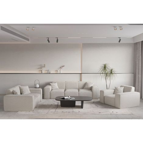 Sofaset Designersofa CELES PREMIUM 3-2-1 in Stoff Ascot Bukla Beige (1/5)