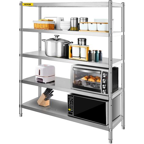 VEVOR Scaffale portaoggetti a 5 livelli, Scaffale garage in acciaio inox, Scaffale portaoggetti 70,9 x 17,7 x 70,9 pollici, Capacita totale 1650 libbre con altezza regolabile (1/5)