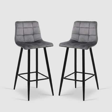 Set 2 sgabelli da cucina in velluto e metallo nero Amelie Home - Grigio Scuro