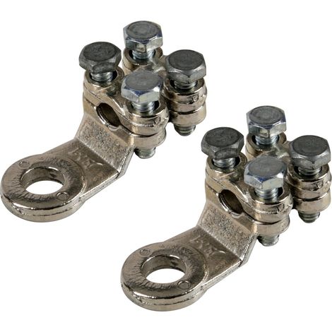 Set 2 pz capicorda di potenza in ottone nichelato, con fissaggio cavo a doppia piastrina - Sezione 50 mm², foro 10 mm (1/3)