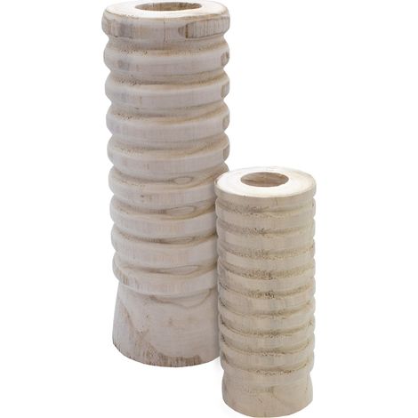 Holz Blumenvase 2er Set mit bauchiger Form - je 1x 18 cm und 28 cm - Flasche Holzvase naturbelassen - Tischdeko Fensterdeko für Kunstpflanzen und Pampasgras