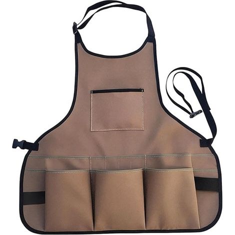 Tablier à outils - 63 x 60 cm - Marron - Tablier de menuiserie - Tablier multifonctionnel - Toile - Tablier de jardinage - Tablier de travail (1/5)