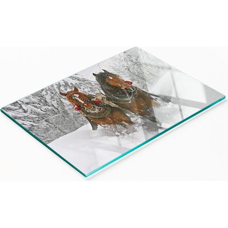 Tabla de cortar de cristal para cocina con estampado de trineo, 80x52 cm. (1/5)