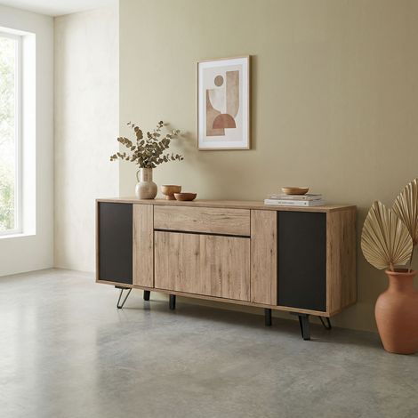 Buffet/bahut industriel 220 cm chêne/noir Nixon (1/5)