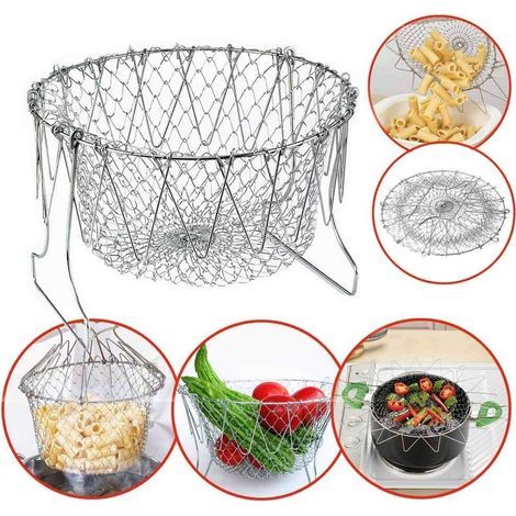 Biegsamer Frittierbehälter aus rostfreiem 304-Edelstahl mit integriertem Filter – Küchenutensilien zum Kochen von Lebensmitteln und Früchten (1/4)
