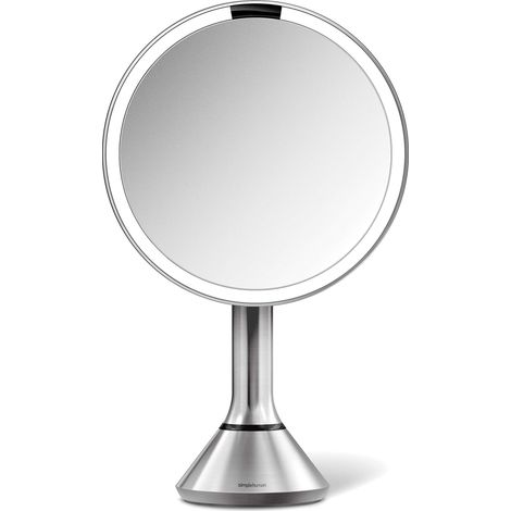miroir à capteur avec commande tactile de la luminosité et paramètre de double éclairage 20 cm, grossissant 5x lumineux maquillage lumière LED salle de bain, acier inoxydable brossé (1/5)