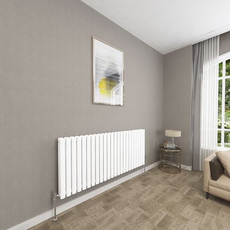 SKY Bathroom 600x1416mm White Double Oval Column Radiator Horizontal Central Heating Rad