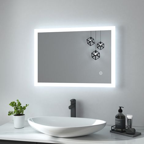 Heilmetz Badspiegel 50x70cm LED Badezimmerspiegel Kaltweiß Licht 6500k Touchschalter Anti-beschlag Spiegel mit Beleuchtung HD Wandspiegel (1/5)