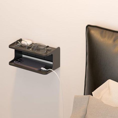 Tablette Murale de Chevet - Petit Étagère Support Mural à 2 Niveaux Universel Organisateur Porte-Objets Murale pour Téléphone Portable Lunettes, Clés, Réveil, pour Salon, étude, Bureau (1/5)