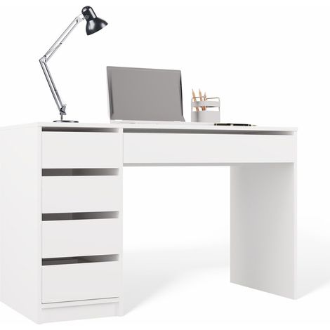Scrivania Arto bianca, 120 cm, con 5 cassetti, mobile moderno per ufficio o casa. (1/4)