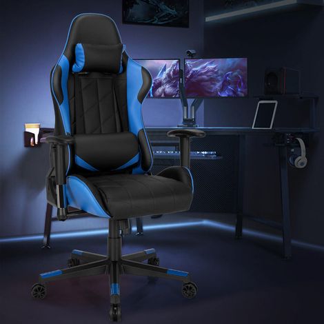 Chaise gaming bureau et ordinateur, dossier inclinable 90-160°, accoudoirs 3D, design racing bleu pour maison ou bureau (1/5)