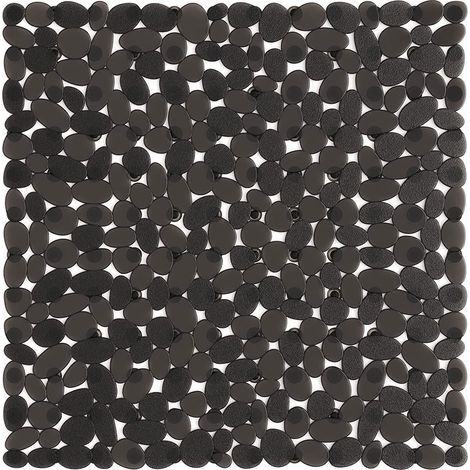 Rutschfeste Badematte mit schwarzem Kieselsteinmuster, 53 x 53 cm (nur für glatte Badewannen). Sichere Duschmatte mit Abflusslöchern und Saugnäpfen. (1/5)