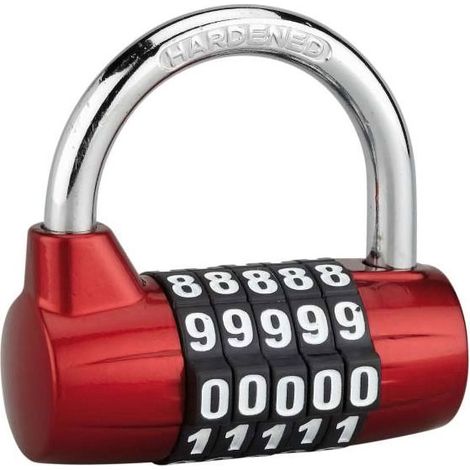 Cadenas de sûreté à chiffres - Décor : Rouge / Nickelé - Diamètre anse : 7 mm - Hauteur anse : 23 mm - Largeur : 65 mm - Matériau : Zamac - THIRARD (1/2)