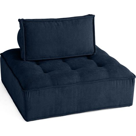 Lisa Design – Module d'assise modulable en velours texturé bleu – Largeur 122 cm – Assise ultra moelleuse – Coussins déhoussables (1/5)
