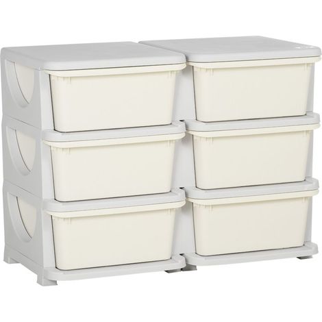 Tour de rangement pour enfants avec 6 tiroirs, organisateur de jouets avec bords arrondis et poignées, 75 x 37 x 56,5 cm, crème (1/5)
