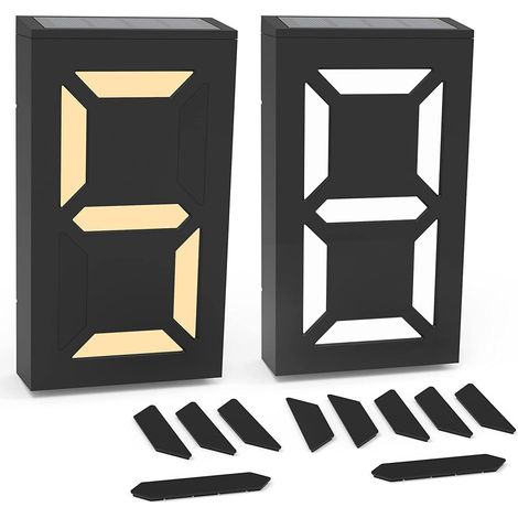 Lot de 2 éclairages solaires à LED étanches pour adresse de boîte aux lettres, plaque de porte(Lumière bicolore), lampe de nuit, numéro 5 et 8, éclairage extérieur pour porche (1/5)